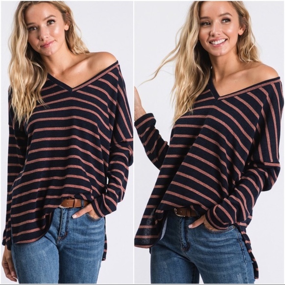 Infinity Raine Tops - LAST ONE! Casual Days Striped Top-Navy